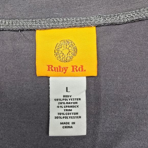 Women's Ruby Rd Gray Mixed Media Long Sleeve Crochet Front Blouse | Size Large - Picture 10 of 11